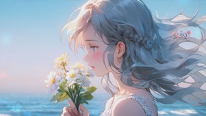 海边鲜花少女