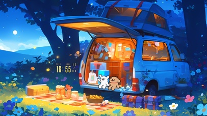 4K 线条小狗~一起来露营叭