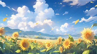 4k蓝天白云向日葵花海 