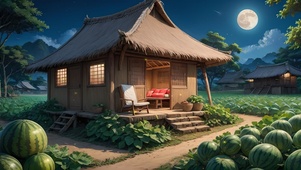 夜晚瓜田小屋