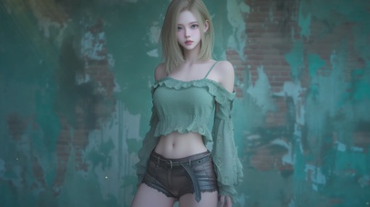 墙边都市可爱女孩