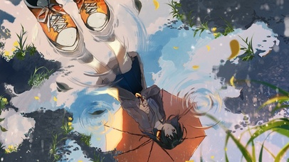 雨水中自己的模样