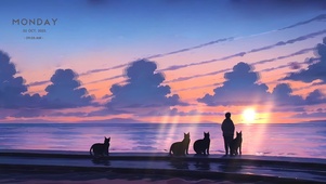 夕阳下的海