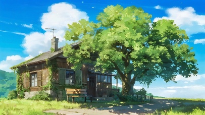 绿色夏日小木屋