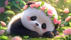 可爱鲜花熊猫宝宝