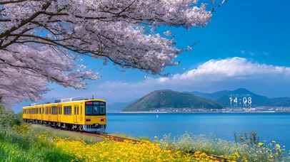 唯美的湖畔樱花