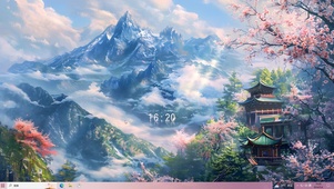 云雾青山樱花落