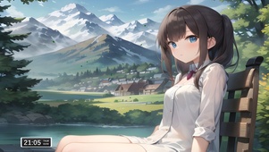 河边休息的女孩