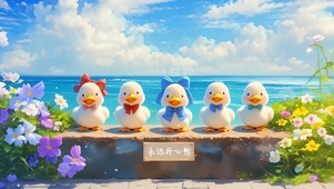 海边可爱小白鸭