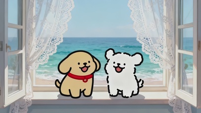 可爱窗台线条小狗