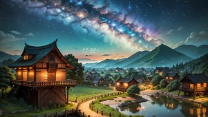 4K唯美治愈梦幻星空下的乡村