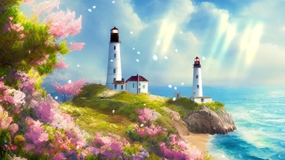春天海边灯塔
