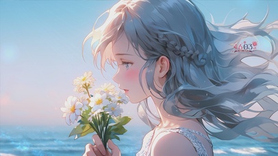 海边鲜花少女