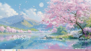 樱花树木河流景色主题