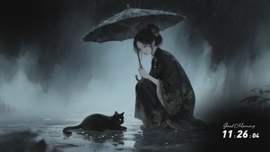 黑夜雨女孩与猫