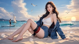 海边沙滩长腿美女