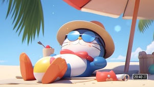 哆啦A梦沙滩日光浴