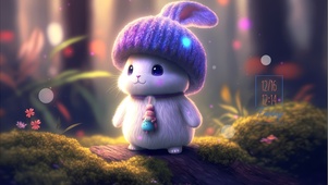 紫色冬季帽子兔兔