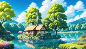 退隐湖中木屋