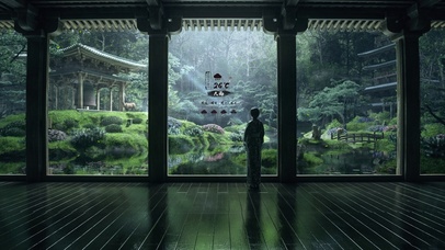 4K唯美治愈古风水墨花园