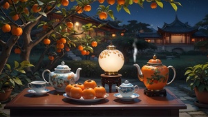 夜晚柿子树下