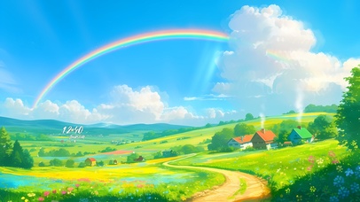 4K夏日彩虹田野