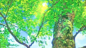 水彩风森林阳光树木清新