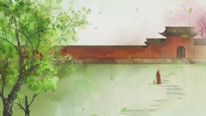绿叶桃花云雾佛