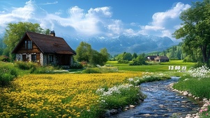 乡下村庄田野小溪