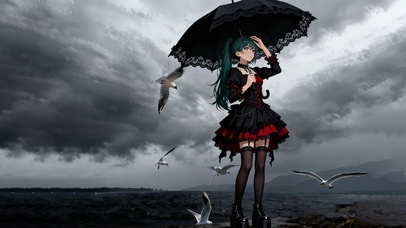 海边打伞的初音