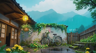 治愈雨中唯美庭院