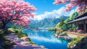 唯美樱花湖庭院