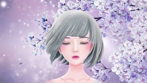 意境壁纸-少女的樱花泪