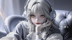 可爱室内耳机少女