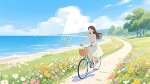 海边骑行女孩 