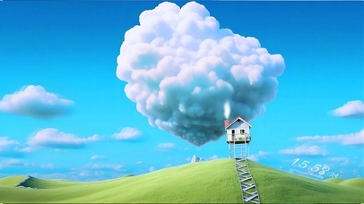 草原小屋上的爱心云