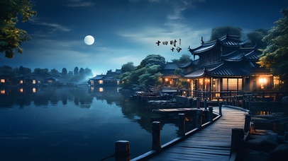 夜景 月色阁楼