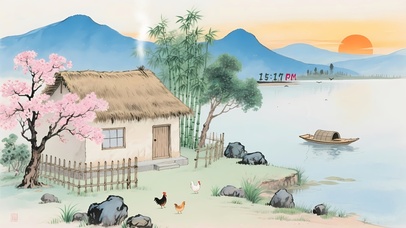 古墨风插画乡村