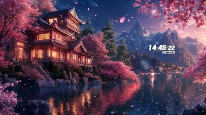 唯美湖畔樱花阁楼