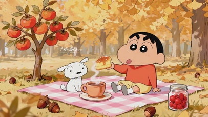 秋日野餐蜡笔小新和小白