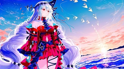 浊心斯卡蒂-海边夕阳下的少女