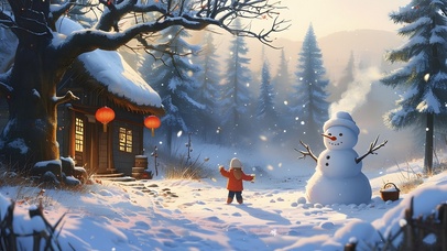 乡村山村山川简约护眼下雪景01