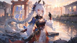 治愈晚霞可爱少女