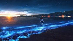 夕阳荧光海边微风