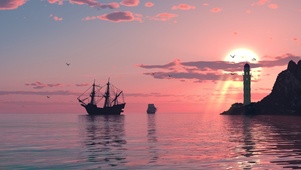 夕阳下的船
