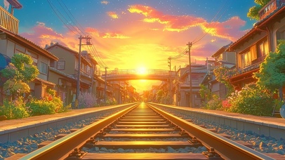 黄昏落日静谧治愈铁路