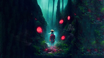 唯美梦幻山林秘境武士