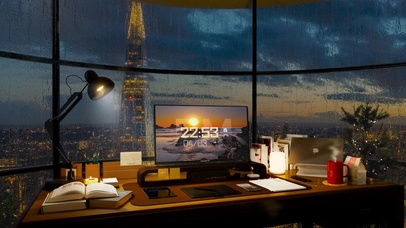 安静放松雨夜学习电脑房间