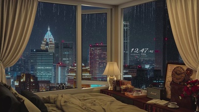 4K唯美治愈雨夜城市房间