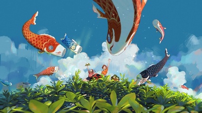 4K 女孩与天空锦鲤好运连连